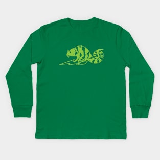 Distressed Chameleon logo - lime green Kids Long Sleeve T-Shirt